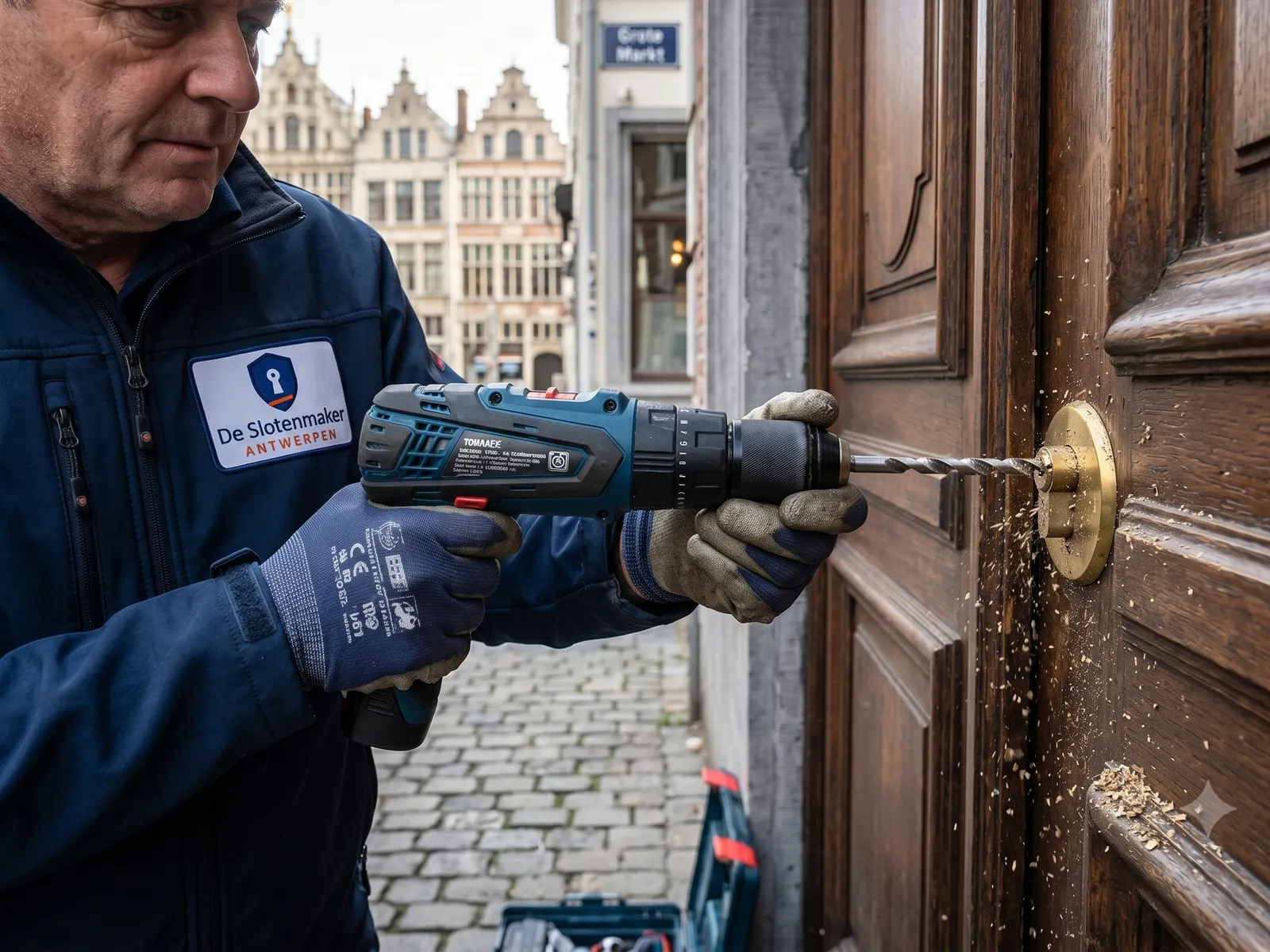 Slotenmaker boort vakkundig een defecte cilinder uit in Antwerpen