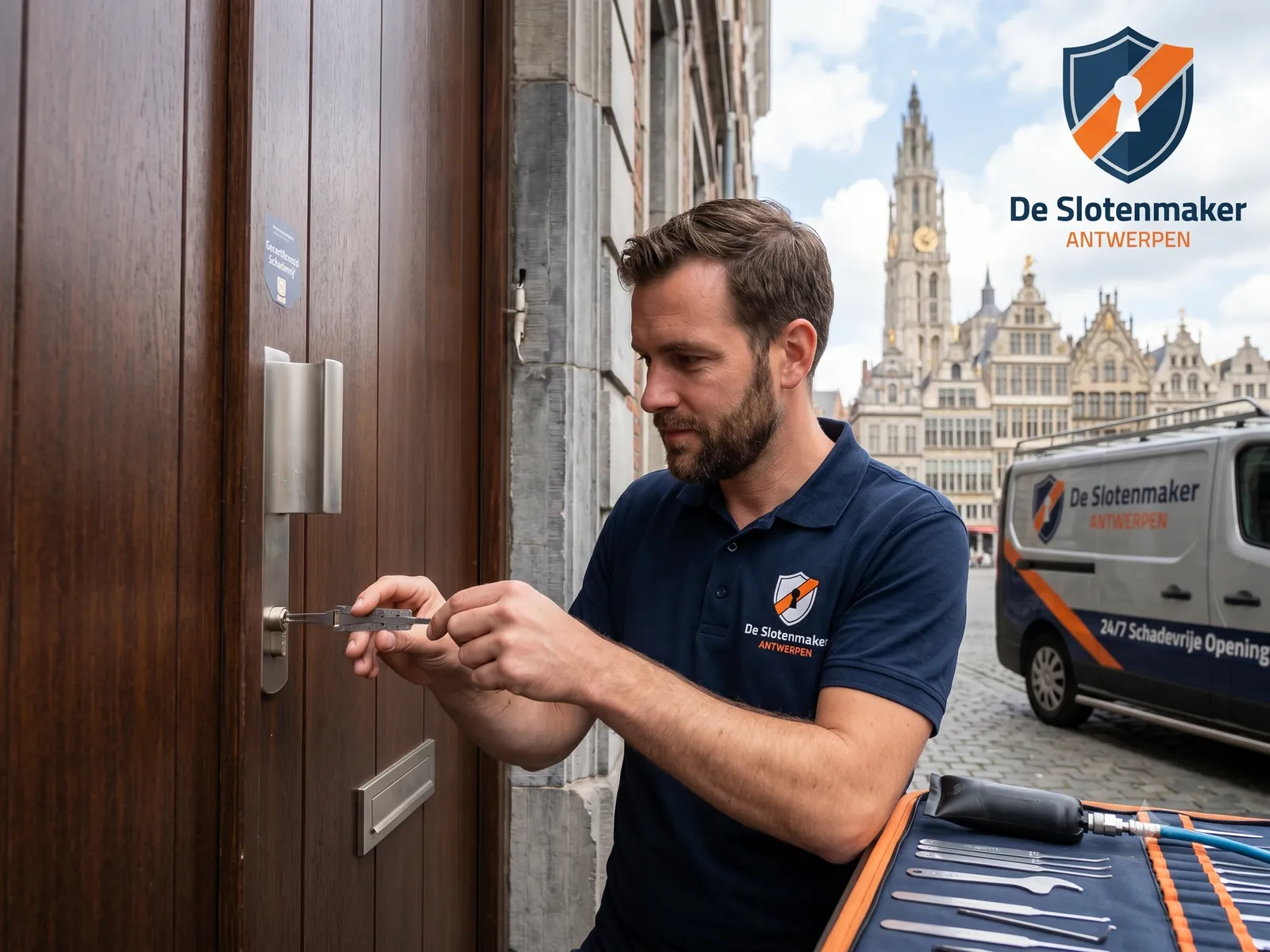 Slotenmaker opent schadevrij een voordeur in Antwerpen